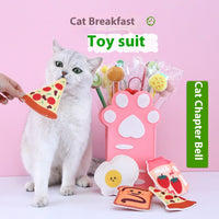 HKM-7471165 Felt Toy Cat Paw Bag Set with Catnip Bell - Yellow & Pink Plush Teasers for Cats
