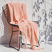 HKM-747283 Nordic Style Knitted Tassel Blanket for Office and Leisure, Solid White, 130x170cm