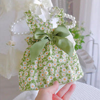 HKM-7473725 Pet Spring and Summer Strap Dress in Green and Pink Patterns, Cotton Fabric, Sizes XS to XL