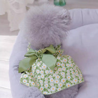 HKM-7473725 Pet Spring and Summer Strap Dress in Green and Pink Patterns, Cotton Fabric, Sizes XS to XL
