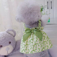 HKM-7473725 Pet Spring and Summer Strap Dress in Green and Pink Patterns, Cotton Fabric, Sizes XS to XL