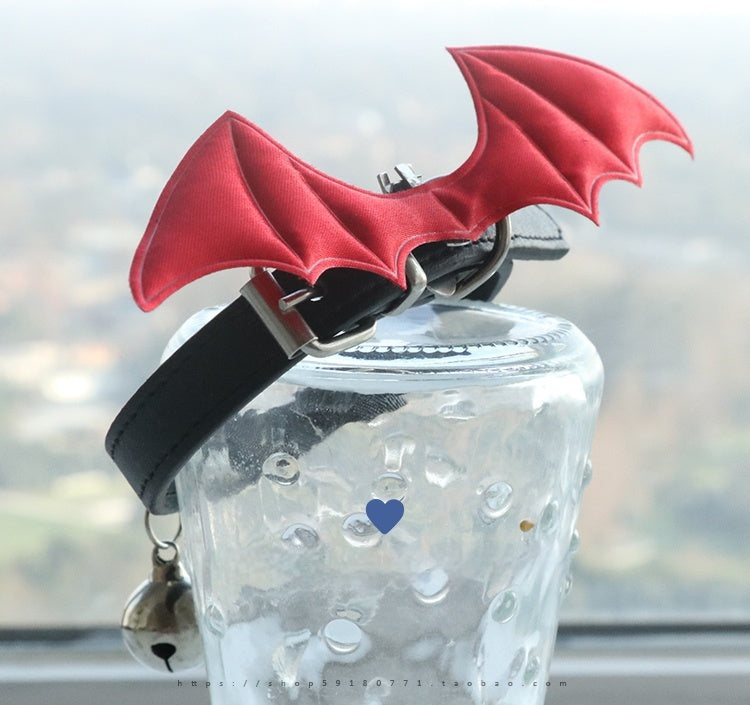 HKM-7474109 Little Devil Wings Bell Leather Choker in Patent Satin