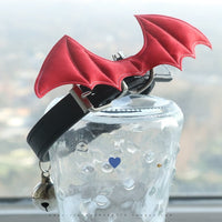 HKM-7474109 Little Devil Wings Bell Leather Choker in Patent Satin