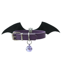 HKM-7474109 Little Devil Wings Bell Leather Choker in Patent Satin