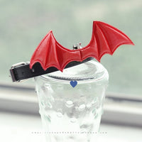 HKM-7474109 Little Devil Wings Bell Leather Choker in Patent Satin