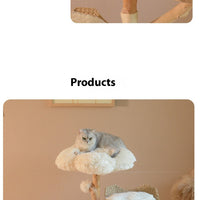 HKM-7475389 Natural Wood Cat Climbing Frame with Double Nest Design and Rattan Features - 58x58x113CM
