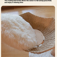 HKM-7475389 Natural Wood Cat Climbing Frame with Double Nest Design and Rattan Features - 58x58x113CM