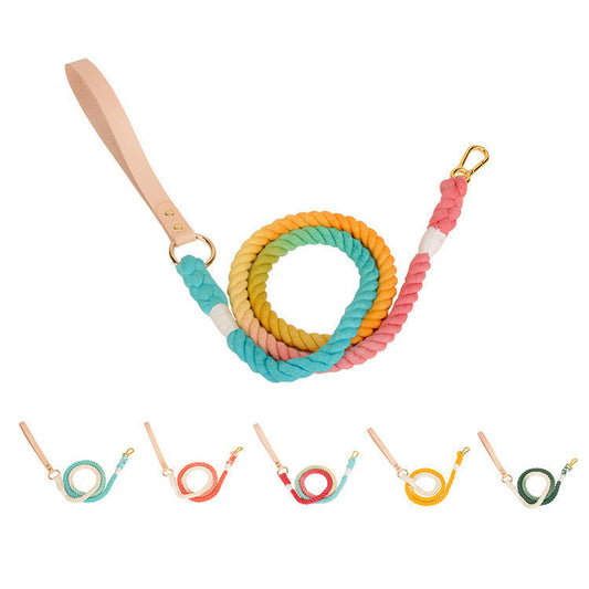 HKM-7475901 Double-Headed Dog Traction Rope - Gradient Rainbow Design, 210cm Length