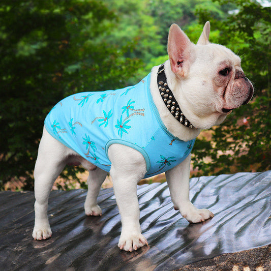 HKM-7476285 Casual Blue Cotton Vest for Dogs and Cats - Summer Wear in Various Sizes