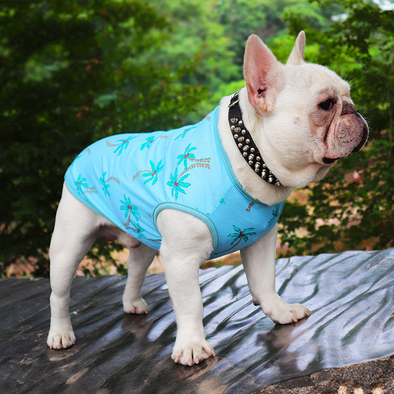 HKM-7476285 Casual Blue Cotton Vest for Dogs and Cats - Summer Wear in Various Sizes