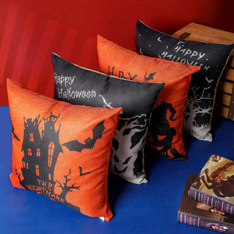 HKM-747667 Halloween-Themed Linen Plush Square Pillowcase - 43x43cm in Various Styles