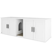 HKM-7477565 Double Room Cat Litter Box Enclosure with Scratching Mat, White, 57 x 19 x 20 Inches, for Two Cats