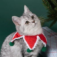 HKM-7479485 Cozy Knitted Cat Scarf Ornament - Winter Patterned Velvet Accessory for Pets