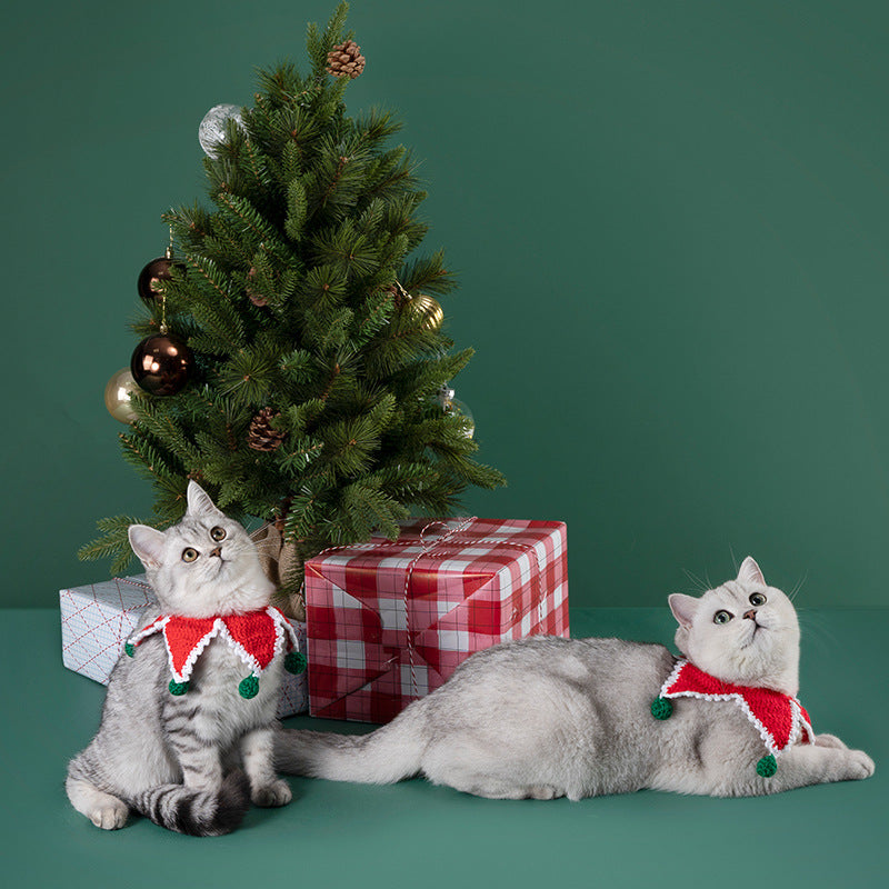 HKM-7479485 Cozy Knitted Cat Scarf Ornament - Winter Patterned Velvet Accessory for Pets