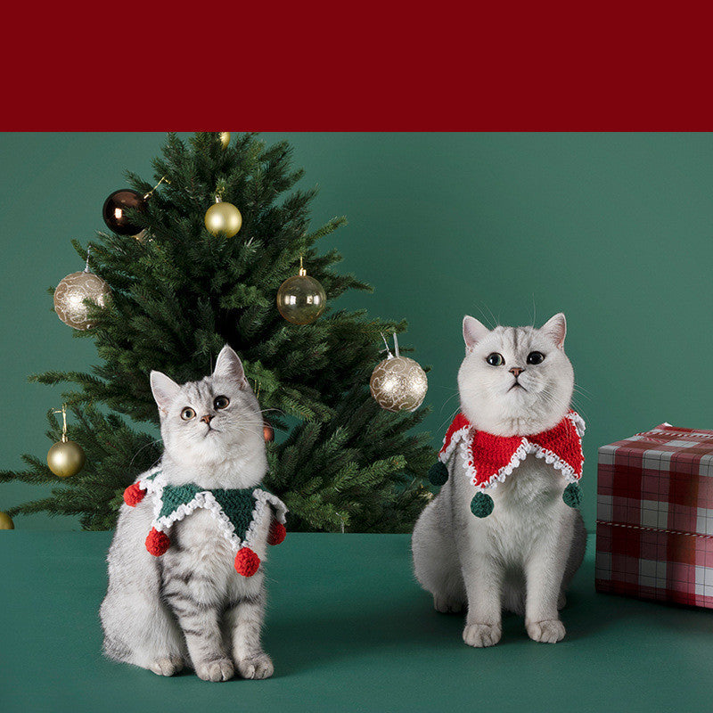 HKM-7479485 Cozy Knitted Cat Scarf Ornament - Winter Patterned Velvet Accessory for Pets