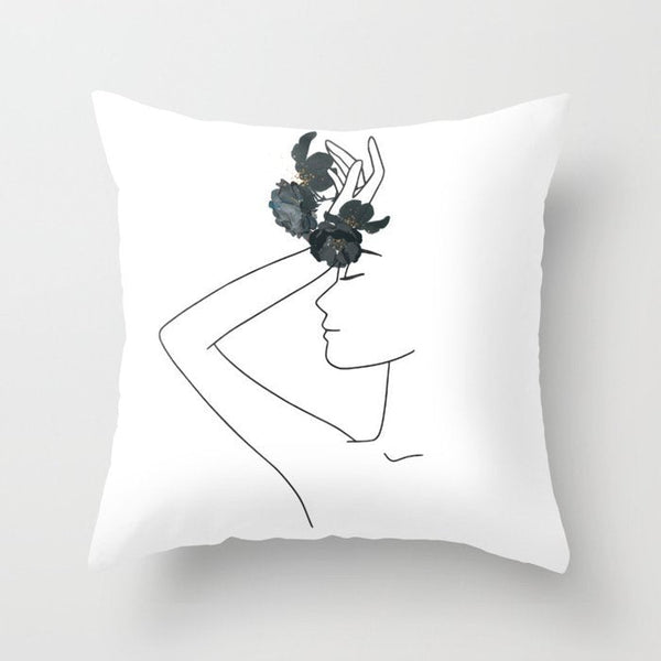 HKM-747987 Black and White Geometric Minimal-Line Pillowcase 45x45cm
