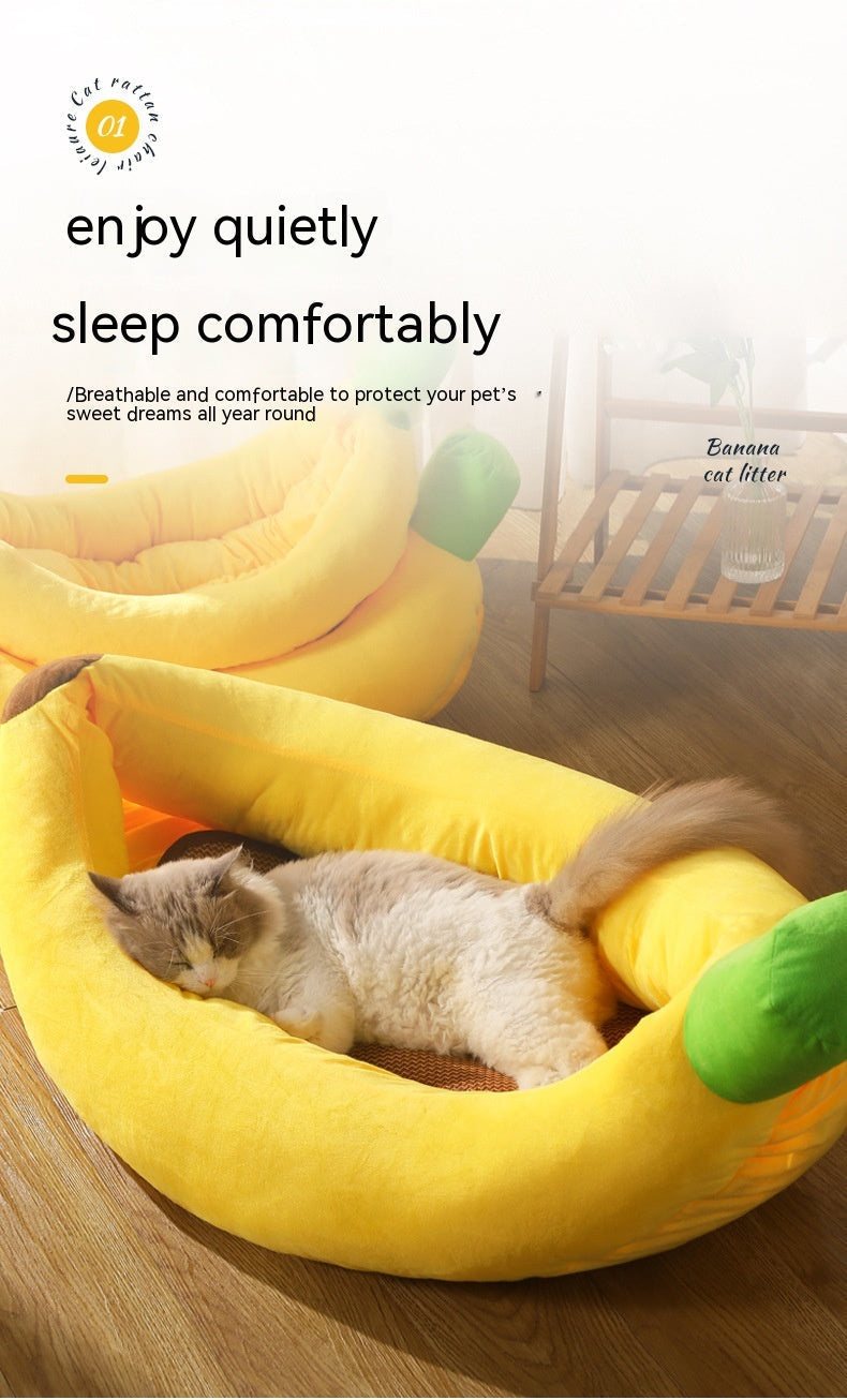 HKM-7481917 Cozy Removable and Washable Banana Nest Cushion Mat for Cats