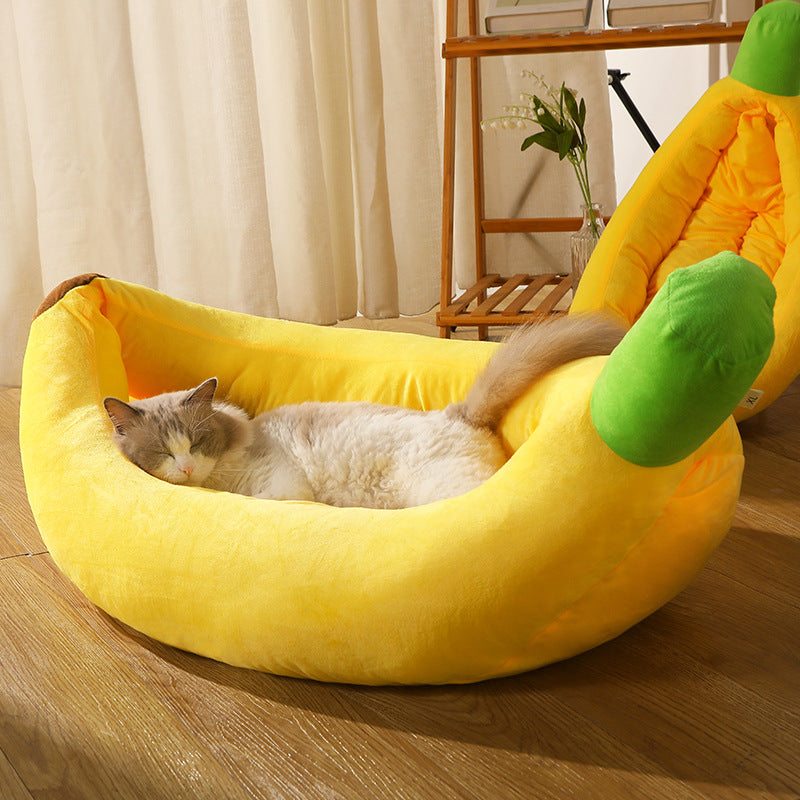 HKM-7481917 Cozy Removable and Washable Banana Nest Cushion Mat for Cats