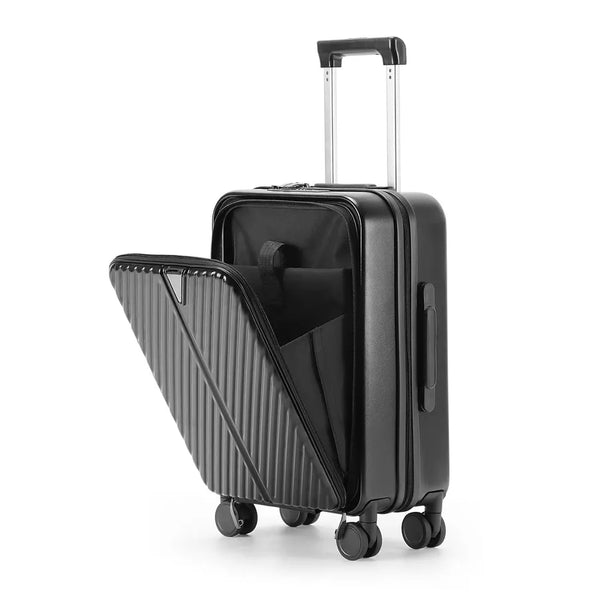 HKM-748243 Designer Aluminium Trolley Suitcase with Laptop Compartment and Cup Holder for Travel