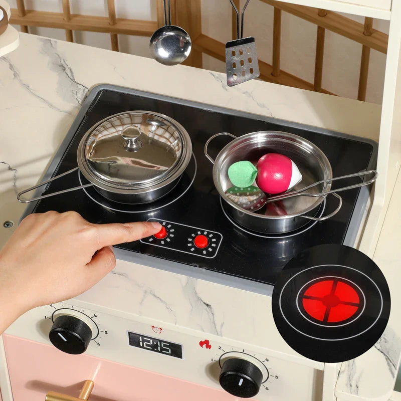 HKM-748307 Wooden Pretend Play Kitchen Set with Accessories for Toddlers