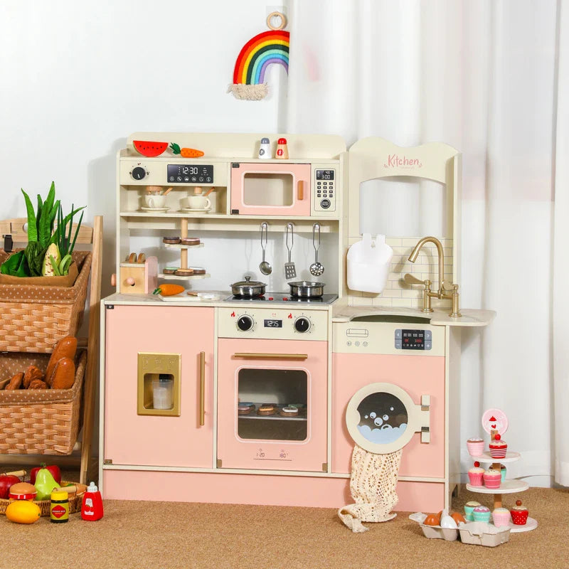HKM-748307 Wooden Pretend Play Kitchen Set with Accessories for Toddlers