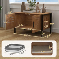 HKM-7483325 Cat Litter Box Enclosure with Scratching Board and Tall Legs, Dark Brown Wood Finish