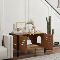 HKM-7483325 Cat Litter Box Enclosure with Scratching Board and Tall Legs, Dark Brown Wood Finish
