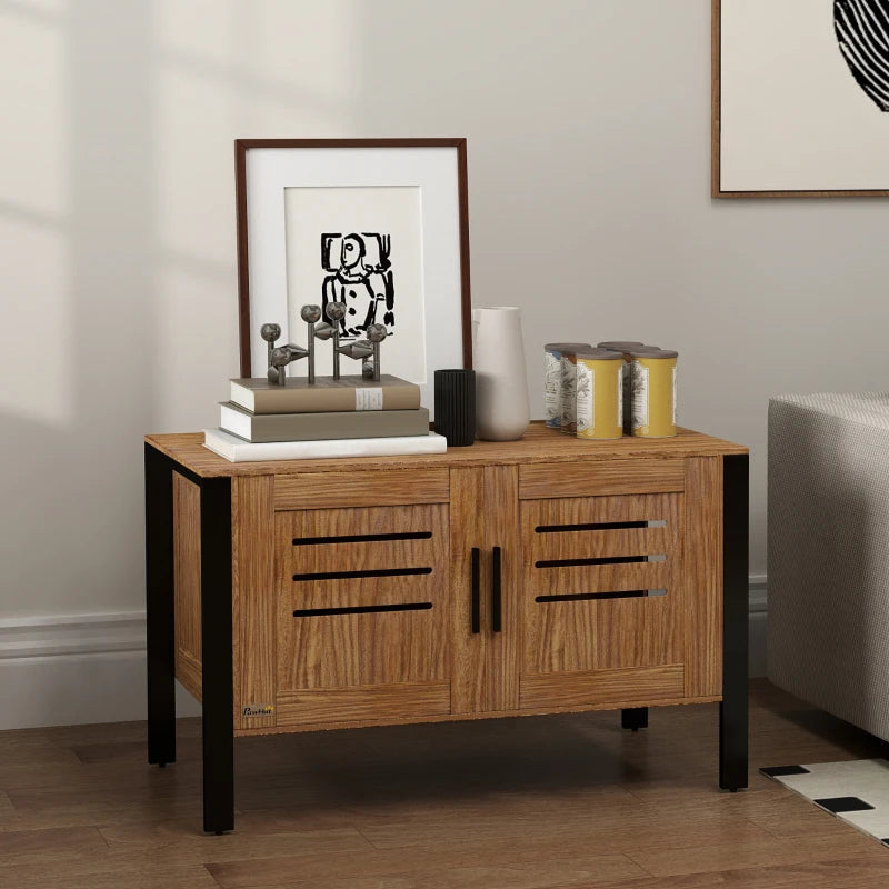 HKM-7483325 Cat Litter Box Enclosure with Scratching Board and Tall Legs, Dark Brown Wood Finish
