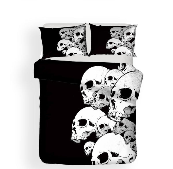 HKM-748691 Personalized Skull Design 3D Digital Print Bedding Set - Available in Various Sizes, Polyester Fiber Materials