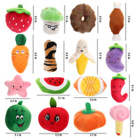 HKM-7487293 Interactive Plush Dog Chew Toy Set - 15 Soft Fruit and Cartoon Designs for Pets