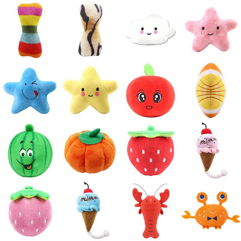 HKM-7487293 Interactive Plush Dog Chew Toy Set - 15 Soft Fruit and Cartoon Designs for Pets