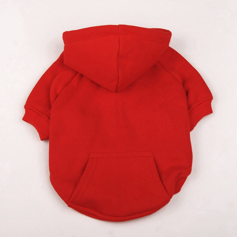 HKM-7488189 Winter Fleece Hooded Dog Sweater - Solid Color Cotton Jacket for Pets