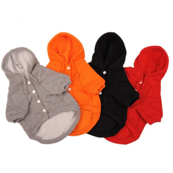 HKM-7488189 Winter Fleece Hooded Dog Sweater - Solid Color Cotton Jacket for Pets