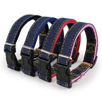 HKM-7489085 Red, Blue, Pink, or Black Dog Leash Set for Front & Back Traction - Denim Material - Includes Collar