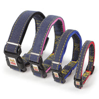 HKM-7489085 Red, Blue, Pink, or Black Dog Leash Set for Front & Back Traction - Denim Material - Includes Collar