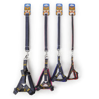 HKM-7489085 Red, Blue, Pink, or Black Dog Leash Set for Front & Back Traction - Denim Material - Includes Collar