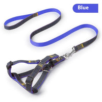 HKM-7489085 Red, Blue, Pink, or Black Dog Leash Set for Front & Back Traction - Denim Material - Includes Collar
