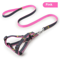 HKM-7489085 Red, Blue, Pink, or Black Dog Leash Set for Front & Back Traction - Denim Material - Includes Collar