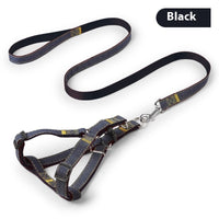 HKM-7489085 Red, Blue, Pink, or Black Dog Leash Set for Front & Back Traction - Denim Material - Includes Collar