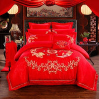 HKM-749011 Elegant Dragon and Phoenix Four-Piece Cotton Bedding Set - Suitable for Various Bed Sizes