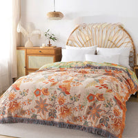 HKM-749011 Flower Cotton Tassel Double-Sided Sofa Blanket - Available in Multiple Sizes