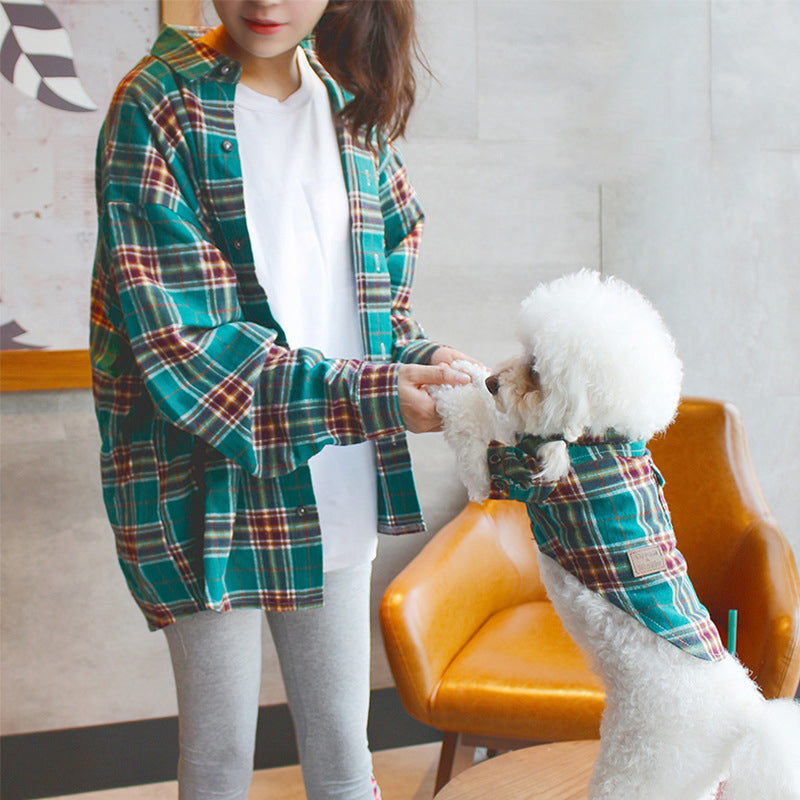 HKM-7491773 Matching Pet and Owner Plaid Shirts - Cotton, Comfortable Fit for All Sizes