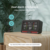 HKM-749203 WiFi Air Quality Monitor for CO2, PM2.5, PM10, TVOC, HCHO, AQI, Temperature, and Humidity Analysis