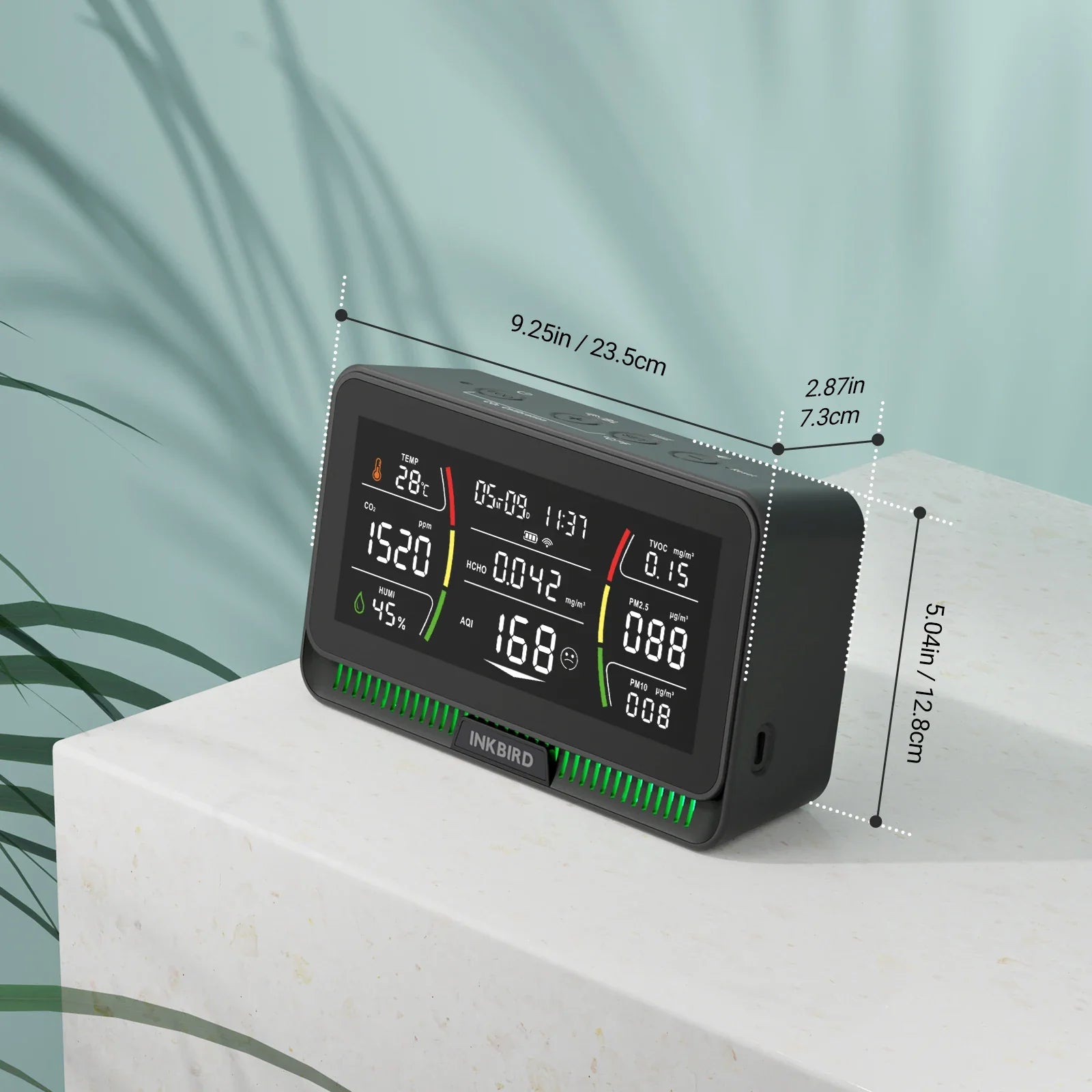 HKM-749203 WiFi Air Quality Monitor for CO2, PM2.5, PM10, TVOC, HCHO, AQI, Temperature, and Humidity Analysis