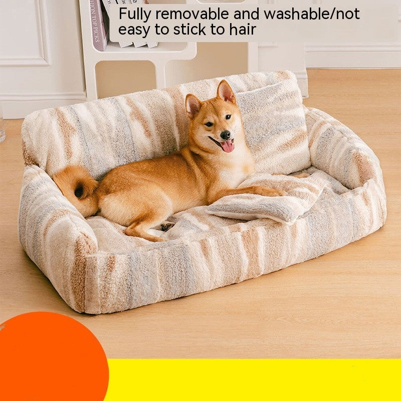 HKM-7493437 Removable and Washable Plush Doghouse for All Seasons - Beige Brown and Black White Options