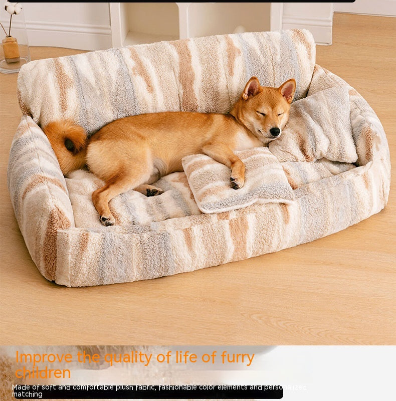 HKM-7493437 Removable and Washable Plush Doghouse for All Seasons - Beige Brown and Black White Options