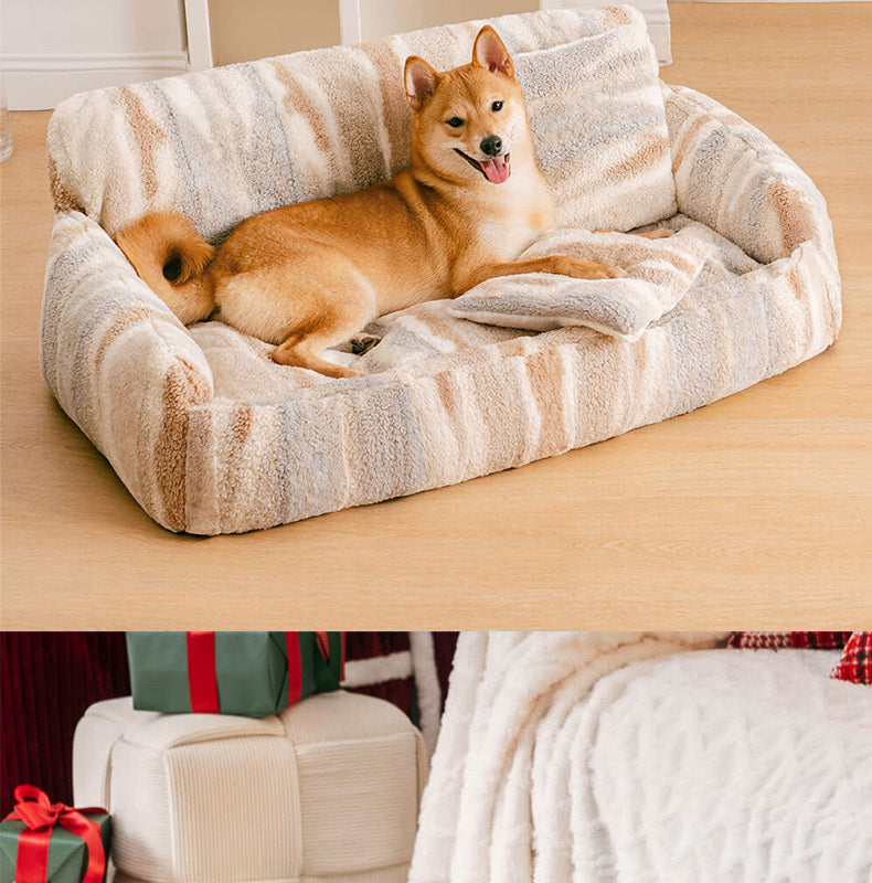 HKM-7493437 Removable and Washable Plush Doghouse for All Seasons - Beige Brown and Black White Options