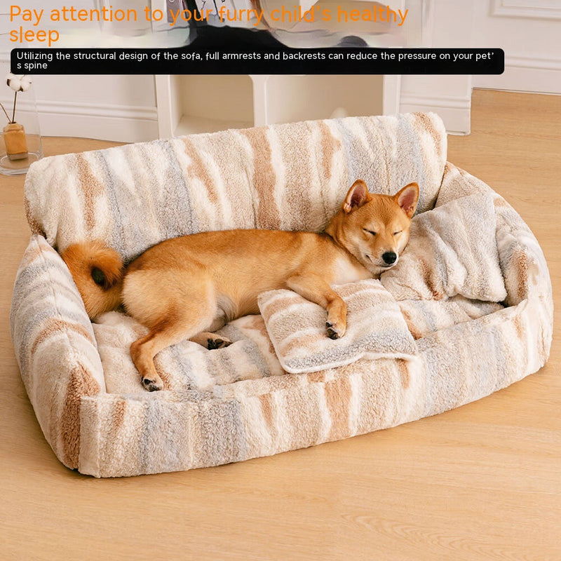 HKM-7493437 Removable and Washable Plush Doghouse for All Seasons - Beige Brown and Black White Options