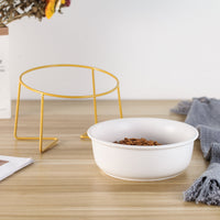 HKM-7493565 Tilted Ceramic Cat Bowl with Stainless Steel Base - Modern Design for Elevated Feeding