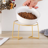 HKM-7493565 Tilted Ceramic Cat Bowl with Stainless Steel Base - Modern Design for Elevated Feeding